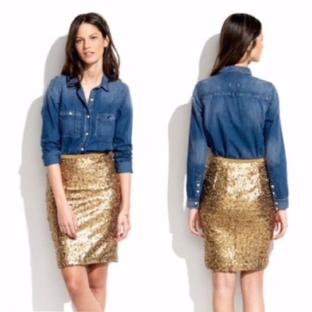 Madewell Gold Sequin Mini Skirt